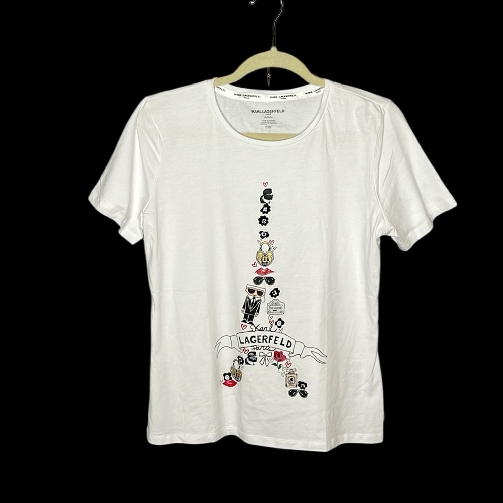 Karl Lagerfeld White Eiffel Tower Graphic Tee Size Medium